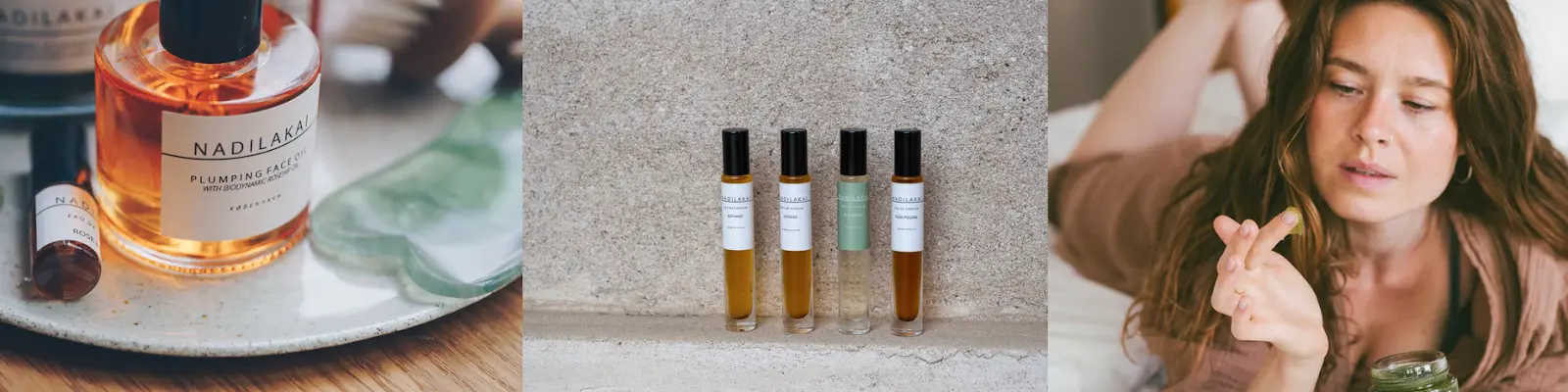 Nadilakai hudplejeprodukter: Biodynamisk ansigtsolie, makeup og parfume fra København.